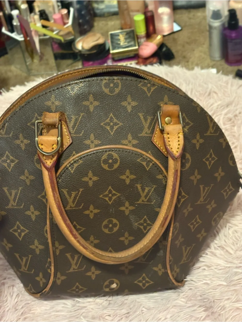 Louis Vuitton Brown Monogram Dome Satchel with Tan Trim